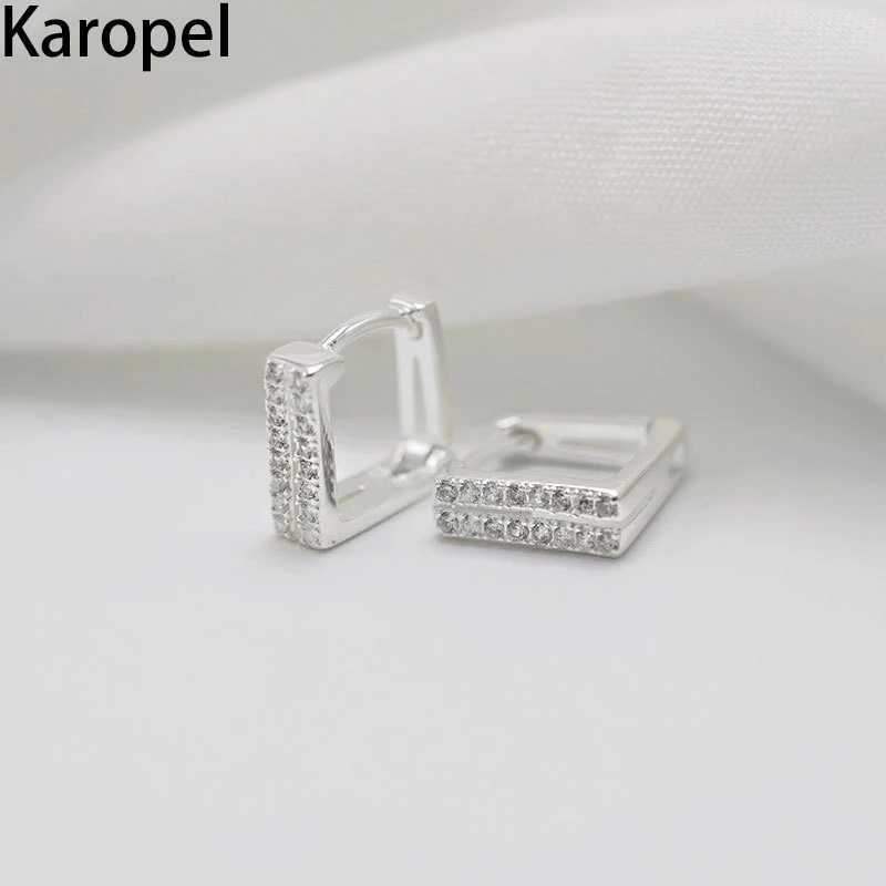 

Karopel 925 Sterling Silver Shiny Cubic Zircon Square Hoop Earrings for Women Elegant Party Circle Sweet Jewelry Accessories