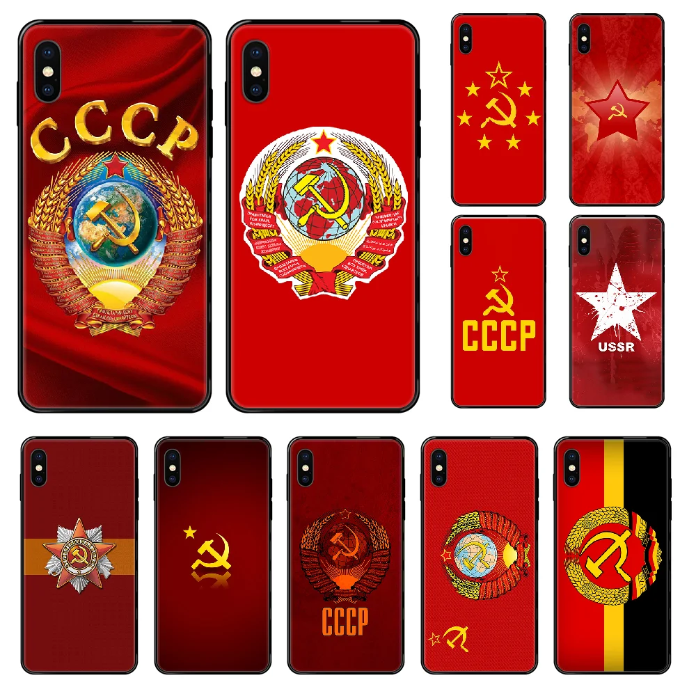 Чехол для телефона с флагом СССР iphone 4 4s 5 5S SE 5C 6 6S 7 8 plus X XS XR 11 PRO MAX 2020 черный ТПУ