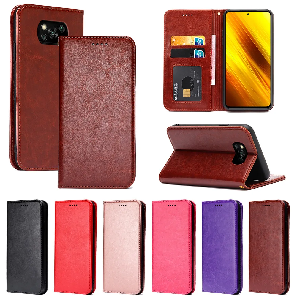 

Leather Wallet Case for Xiaomi Poco X3 NFC Pro Poco M3 F3 Mi 11 10T Lite 5G Redmi 9A 9C K40 Luxury Flip Cover Coque Card Slots