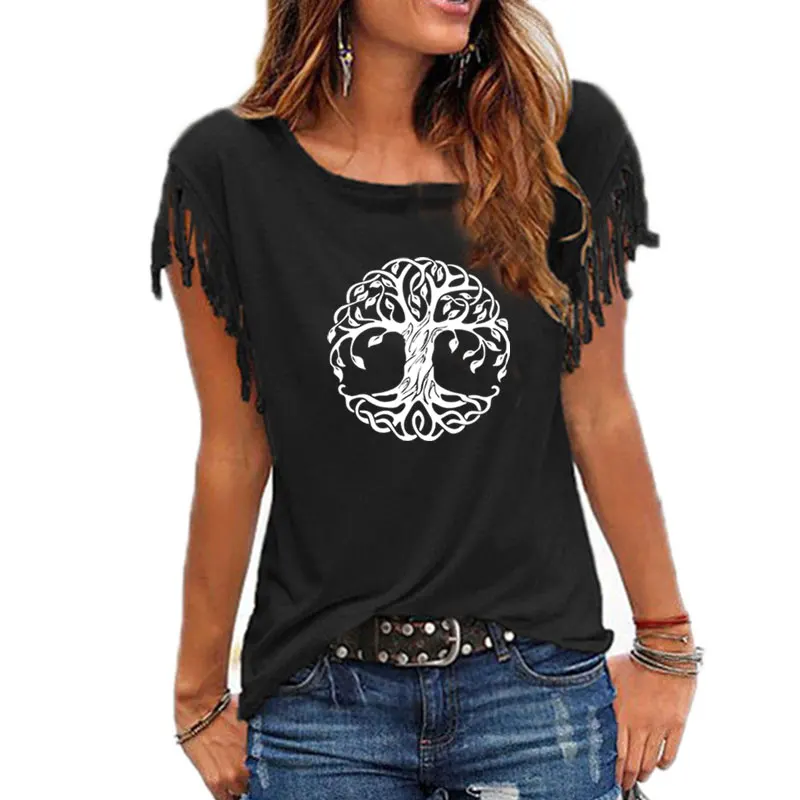 Женская хлопковая футболка с коротким рукавом принтом мандала деревьями | одежда