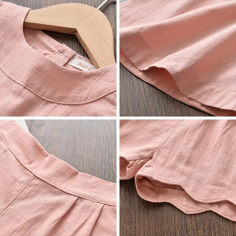 

New Youthful Children's Clothing Short Sleeve Cotton Solid Color Pullover Ruffles Kids Costume 2021 Motion Pants Suit TZ0098