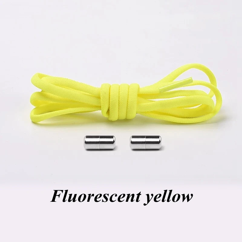 Fluorescent yellow 1 пара эластичных шнурков, круглые шнурки без шнурков для обуви для детей и взрослых, шнурки для кроссовок, быстросохнущие шнурки 19 цветов - Цвет: Fluorescent yellow