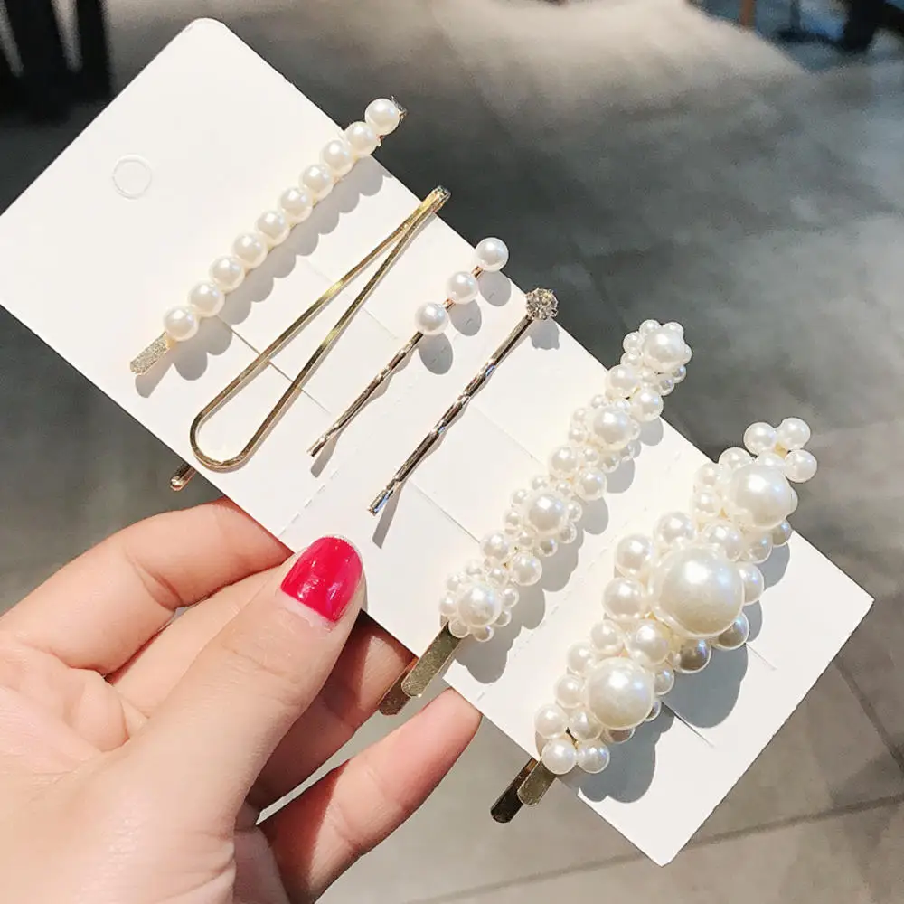

6/7Pcs/Set Fashion Alloy Pearl Hair Clips Simple Sweet Barrettes Headbands Summer Woman Jewelry Styling Tools Headwear