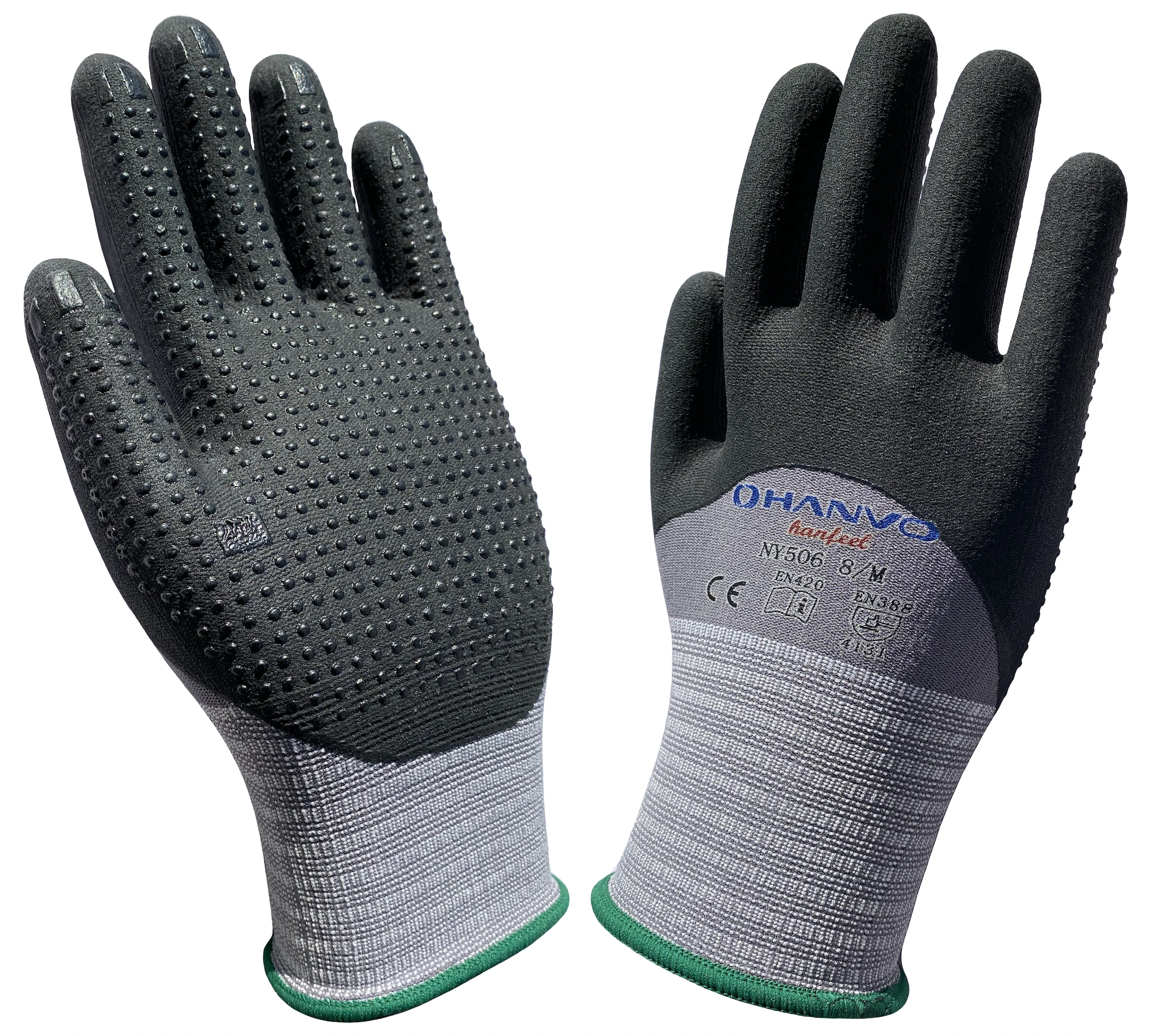 

2 Pairs Oil Gas Hanfeel Nylon Spandex 3/4 Coated Nitrile Micro Foam Dots Maxi High Abrasion Resistant Safety Garden Work Gloves