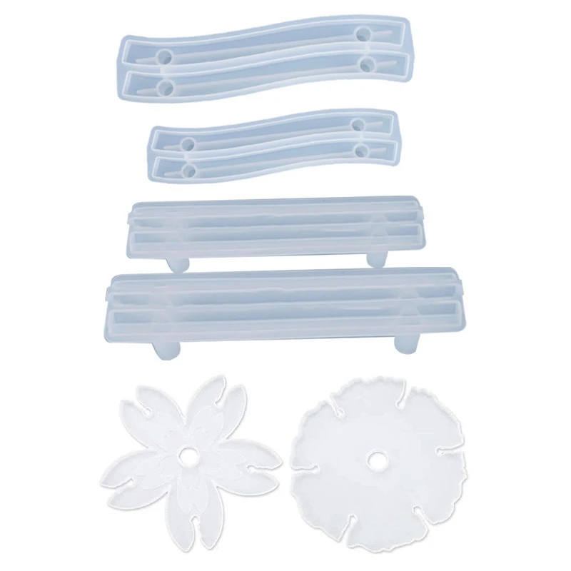 

4Pcs Fruit Tray Handle Accessories Door Handle Silicone Mold & ​2 Pcs Floral Shape Flower Wine Glass Holder Resin Molds