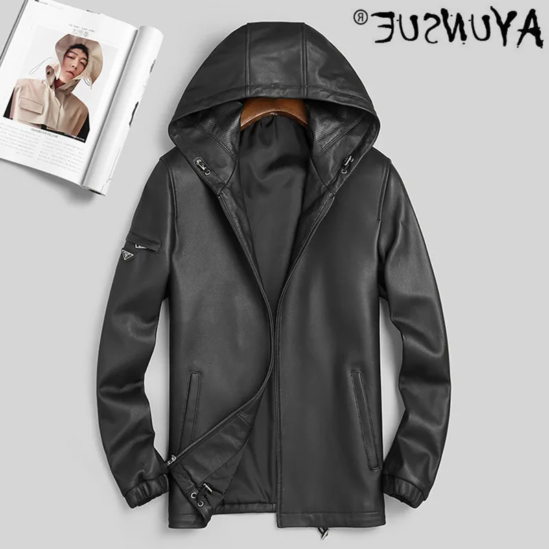 

Men's Hoodie, sheepskin coat, authentic leather jacket