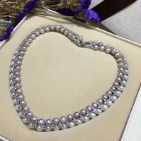 100 genuine freshwater pearl necklace double natural pearl clavicle chain 17inch