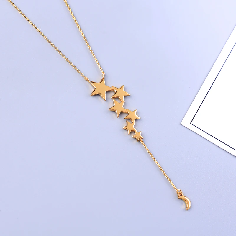 BALANBIU уникальные золотистого цвета латунь Звезды Луна длинное ожерелье с