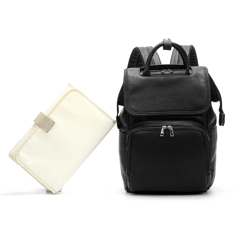 

Large Capacity Diaper Bags PU Leather Mummy Maternity Nappy Travel Backpack Multi Function Organizer