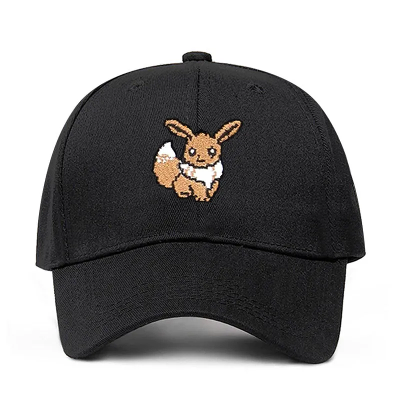 Вышивка Pixelated Pokemon Go Eevee Ash игра анимация персонажи папа шляпа хлопок Бейсболка для мужчин и женщин шляпа - Цвет: Черный