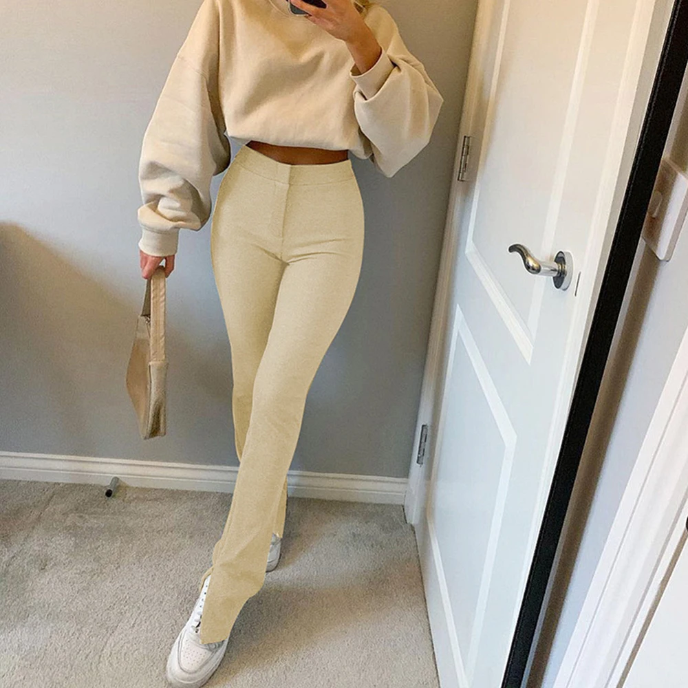 

Y2k Pants Sweatpants Trousers Traf Streetwear Capris Aesthetic Solid Color Fashion Sexy Skinny High Waist Slim Design Side Slit