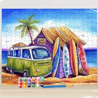 gatyztory coloring by number puzzle bus seaside scenery handpainted wall art paint by number for adult kits home decoration