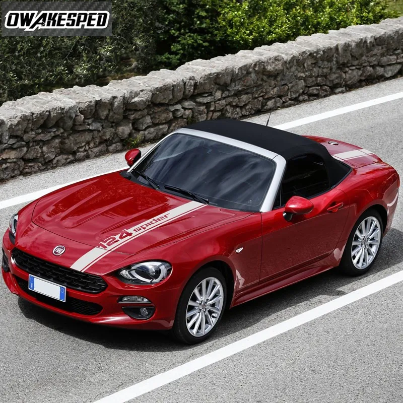 

Спортивные полосы для Fiat 124 Spider Racing, Автомобильная крышка двигателя, задний бампер, Декор, виниловые наклейки, аксессуары, наклейка на капот ...