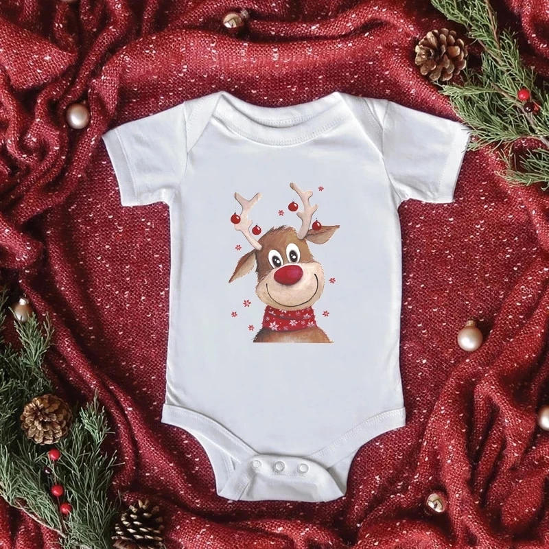 

Baby's Merry Christmas Deer Bodysuit Cute Boy Girl New Year Clothes Body Newborn Infant Romper Short Sleeve Playsuit Outfit