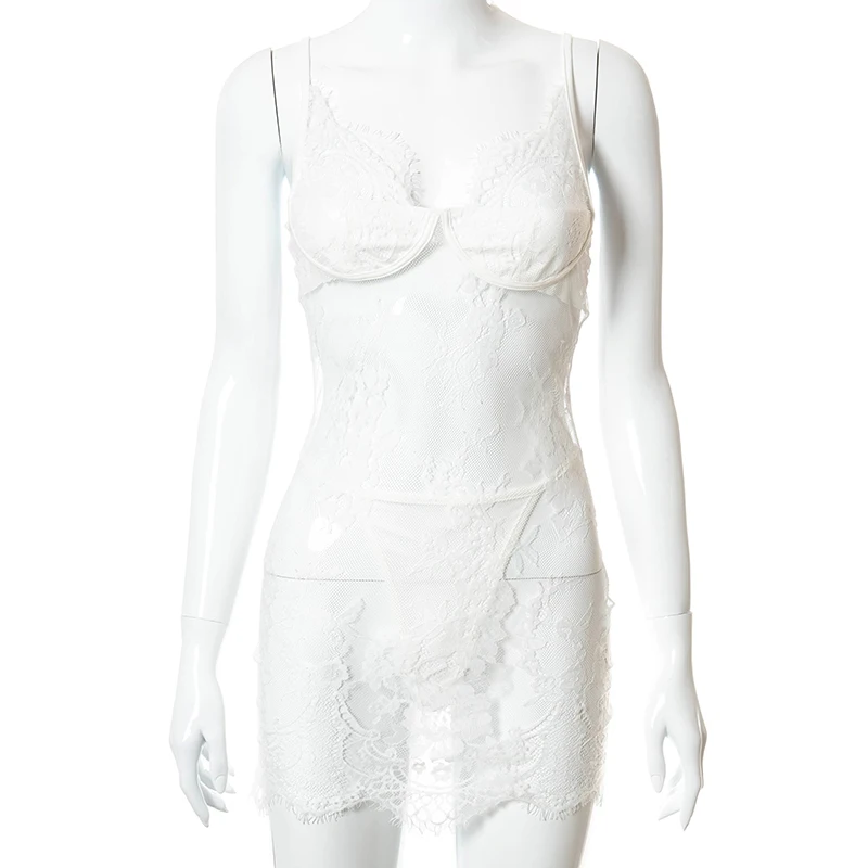 

Bomblook Sexy Party Club Bodycon Dresses For Women's 2021 Summer Clothing Lace See Through Camisole Mixi Dress Female Sleepwears