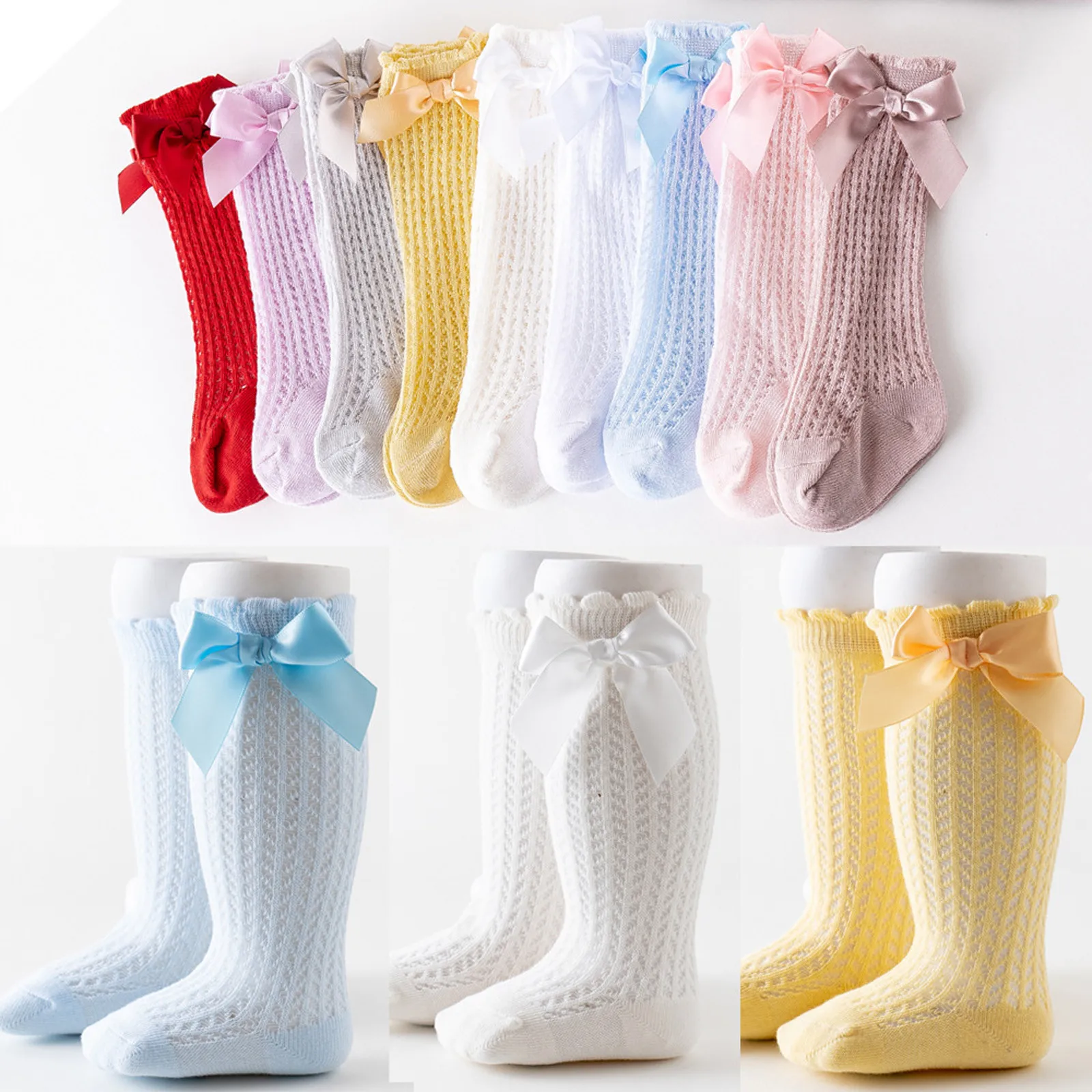 

Summer Baby Girls Socks Toddlers Bow Long Sock Kids Knee High Soft Cotton Mesh New Style Children 0-5 Years Breathable Socks