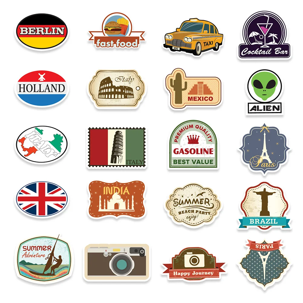 

100pcs Travel Scenery Stickers PVC City Landmark Stickers Pack Kids Toy DIY Decor Graffiti Sticker Fridge Computer Sticker