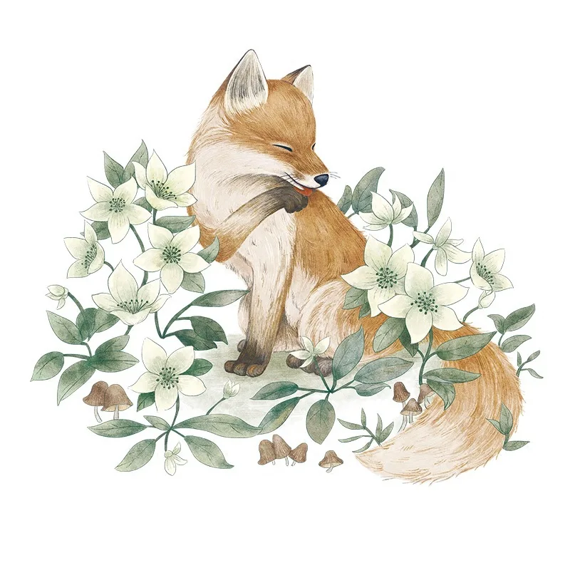 

Nordic Ins Wall Sticker Simple Hand-painted Flower Fox Living Room Bedroom Stickers Self-adhesive Home Decor
