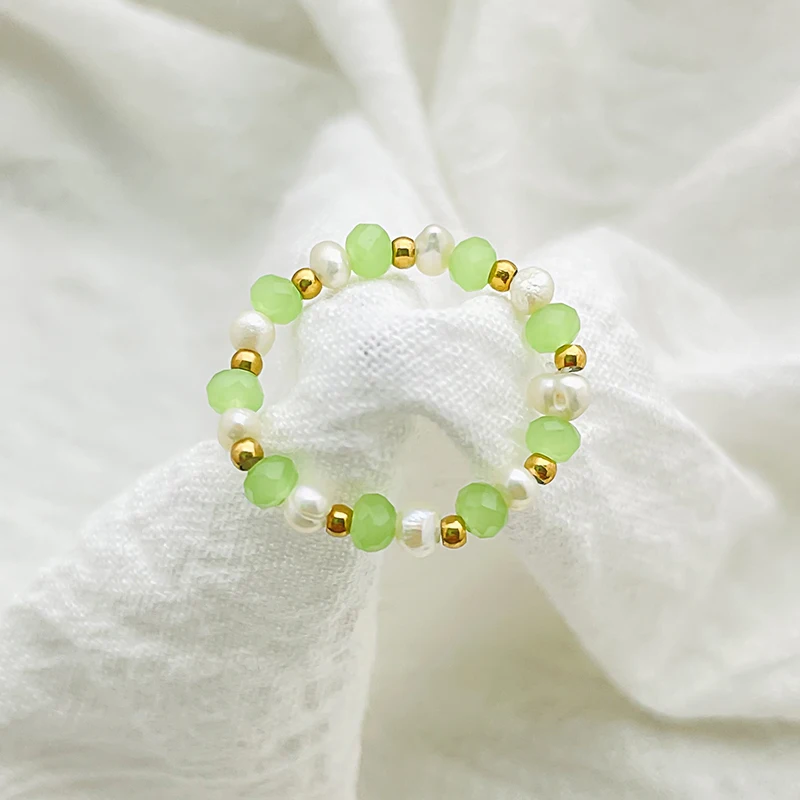 POMLEE Bohemia Colorful Natural Stone Rings for Women Irregular Pearl with Glass Stainless Steel Beads Fashion Jewelry Hot | Украшения и