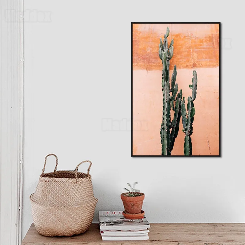 

Plant Canvas Painting Green Plants Succulents Cactus Foreign Species Rare Lianchengjiao Orange Pink Background Home Decor Poster