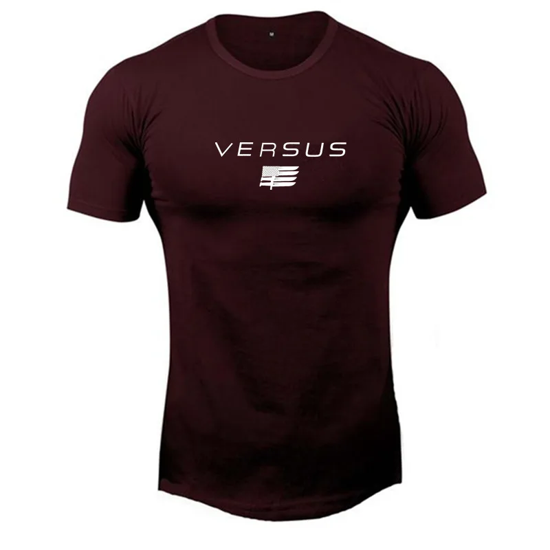 Дизайн VERSUS Muscle fitness Мужская футболка для бодибилдинга Спортивная футболка с круглым вырезом и короткими рукавами для бега