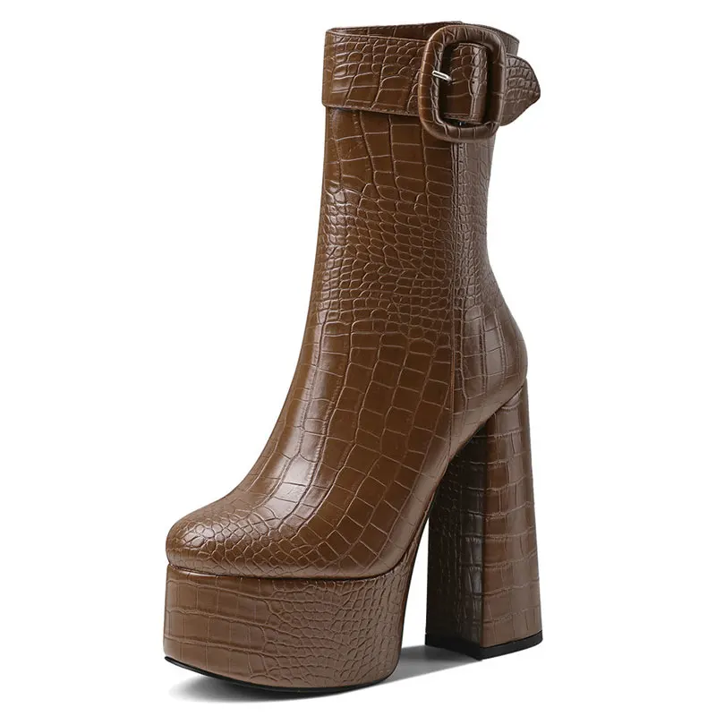 Женские полусапожки из искусственной кожи Sgesvier черные коричневые на платформе