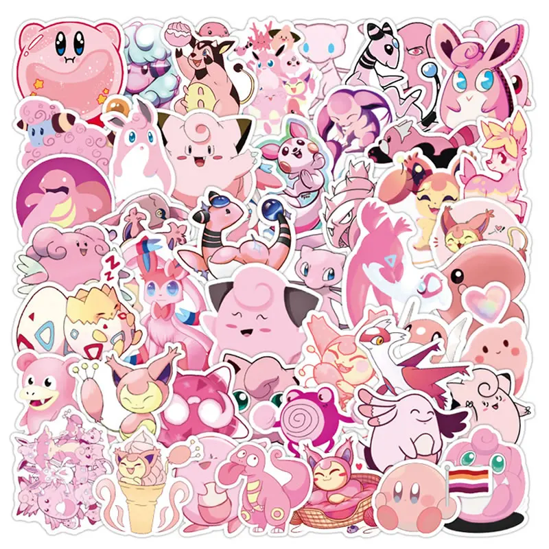 10/30/50Pcs Pink Pokemon Stickers TAKARA TOMY Waterproof Skateboard VSCO Guitar Laptop Luggage Cartoon Girl Kids Stikers Toys - купить по