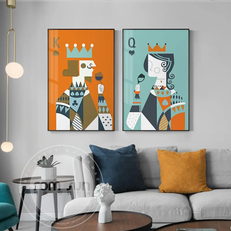 Картина на холсте покер король королева в Моранди цветные картины настенные для