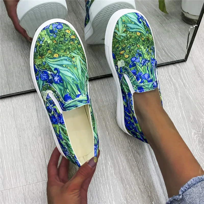 Women Canvas Shoes Fashion printing Casual Shoes Women Flats Loafers Women Shoes Plus Szie 43 Zapatos Para Mujer