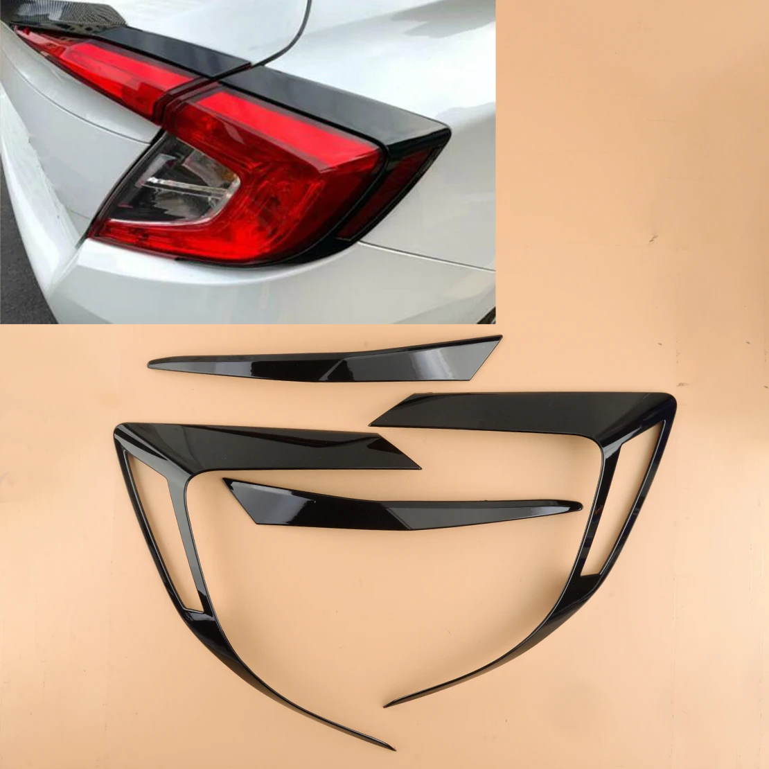 4pcs/Set Glossy Black Tail Rear Light Lamp Cover Trim ABS Fit for Honda Civic 10th Sedan 2016 2017 2018 2019 2020 Replacement