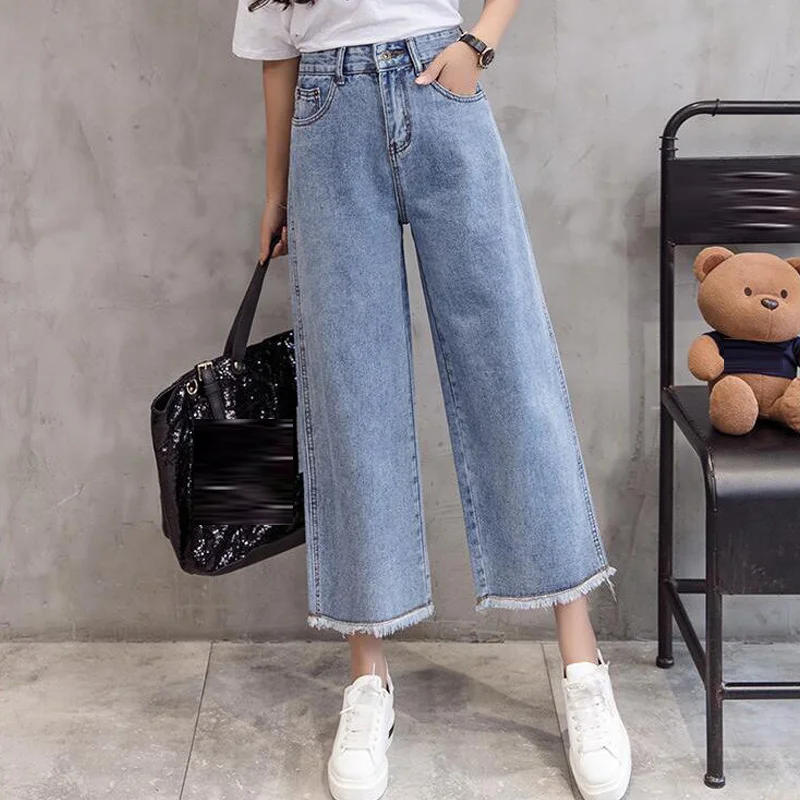 Women Autumn High Waist Korean Fashion Wide Leg Jeans For Ankle-length Loose Vintage Boyfriend Female Casual | Женская одежда