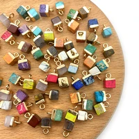5pcspack cube shape stone jewelry charms natural semi precious stone pendants diy for making necklace 13 colors 5x10mm size