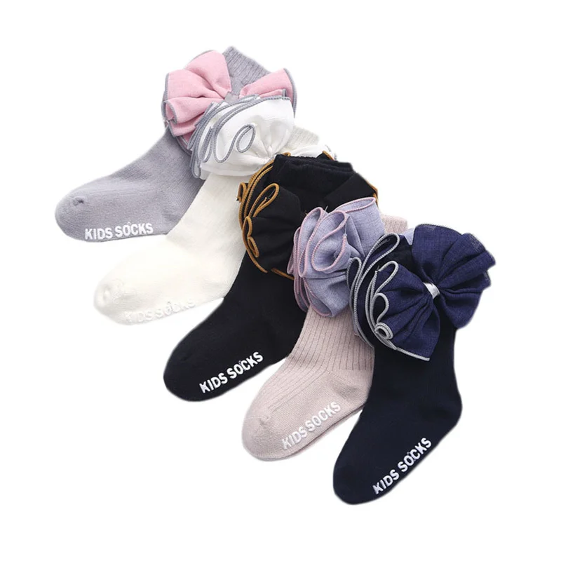 Новое поступление детские носки до колен для девочек с большим бантом модные