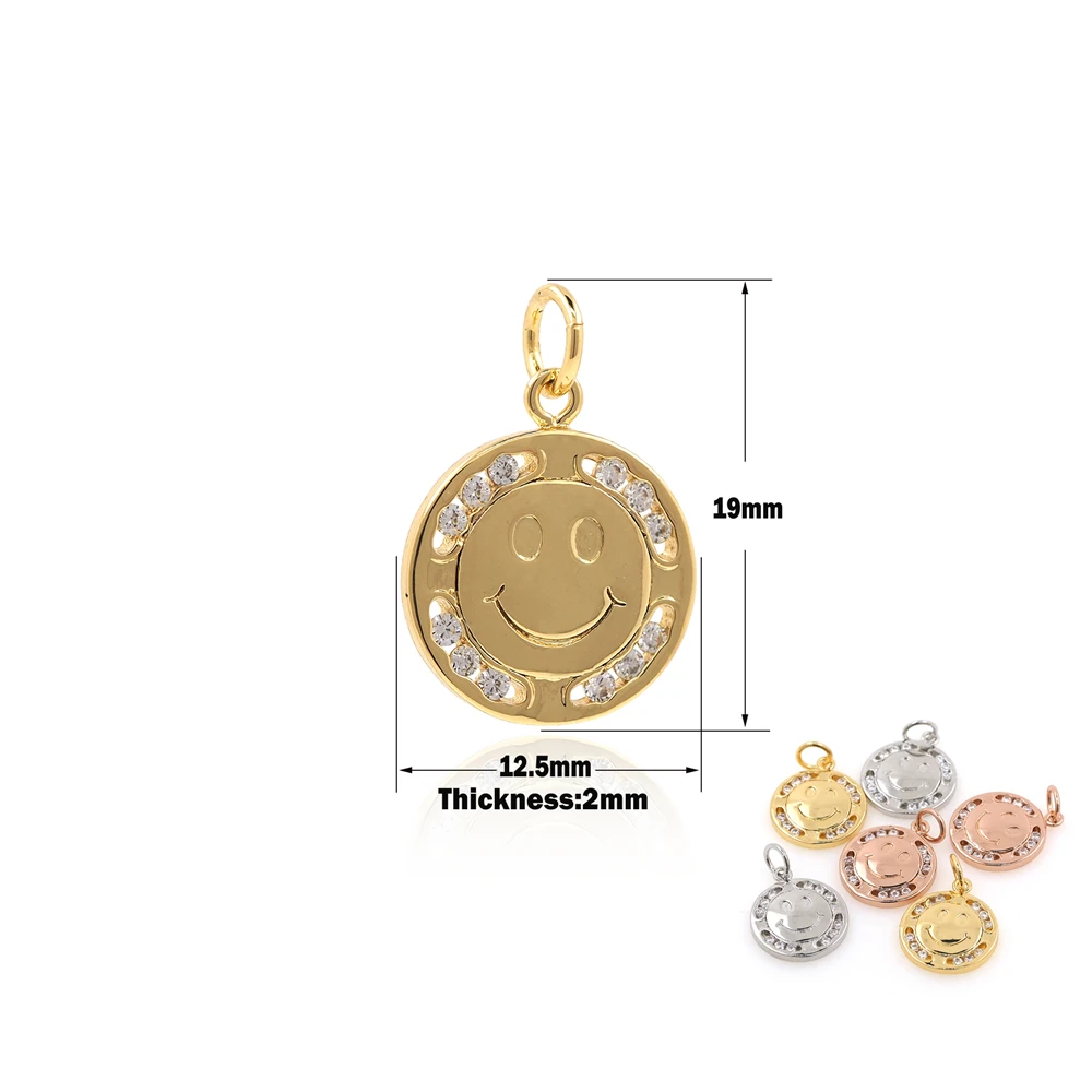 

Round Gold Filled Cubic Zirconia Smiley Face Coin Charm For DIY Necklace Bracelet Jewelry Making Accessories