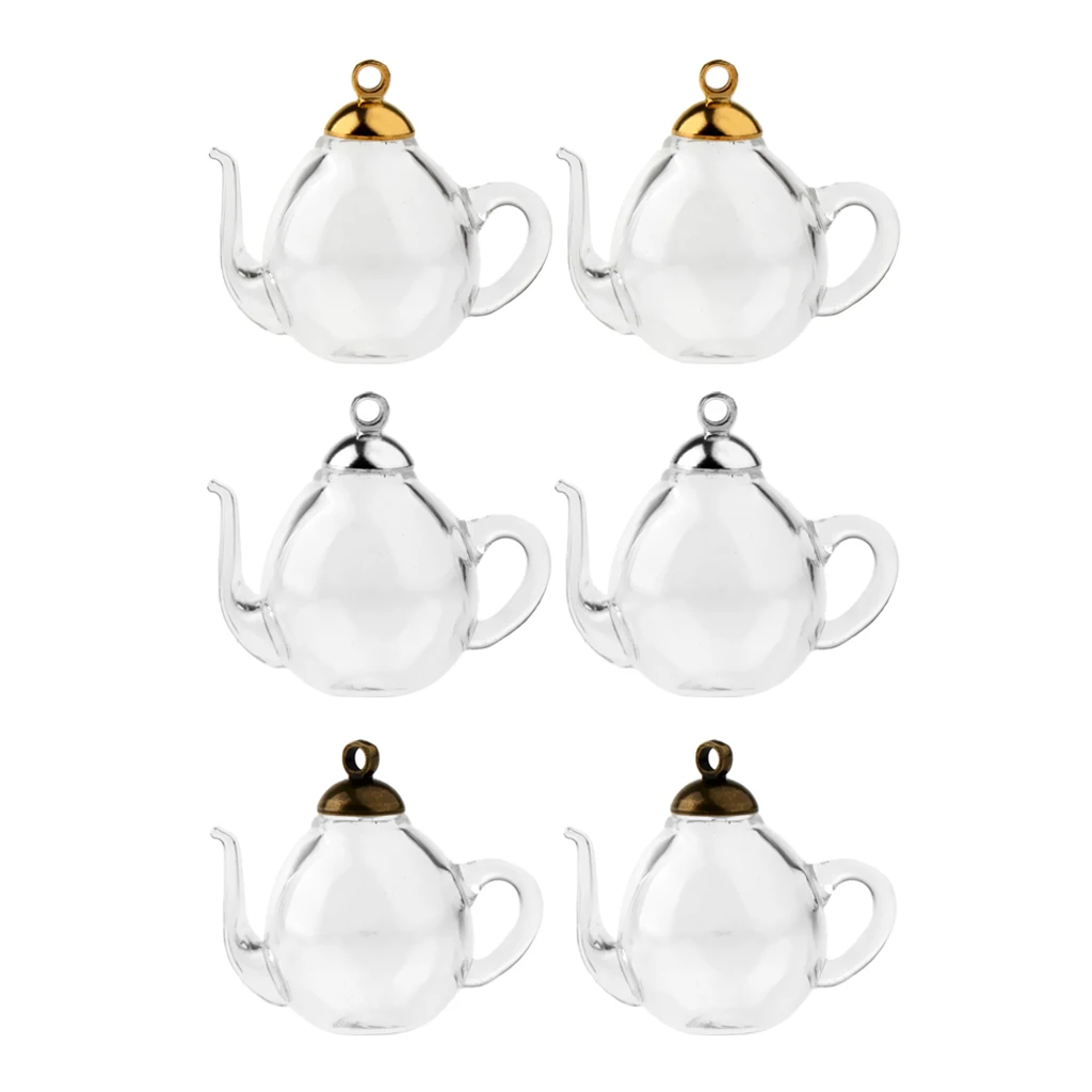

2Pcs Teapot Glass Wishing Bottles Pendant Vial Charms Wedding Party Favors