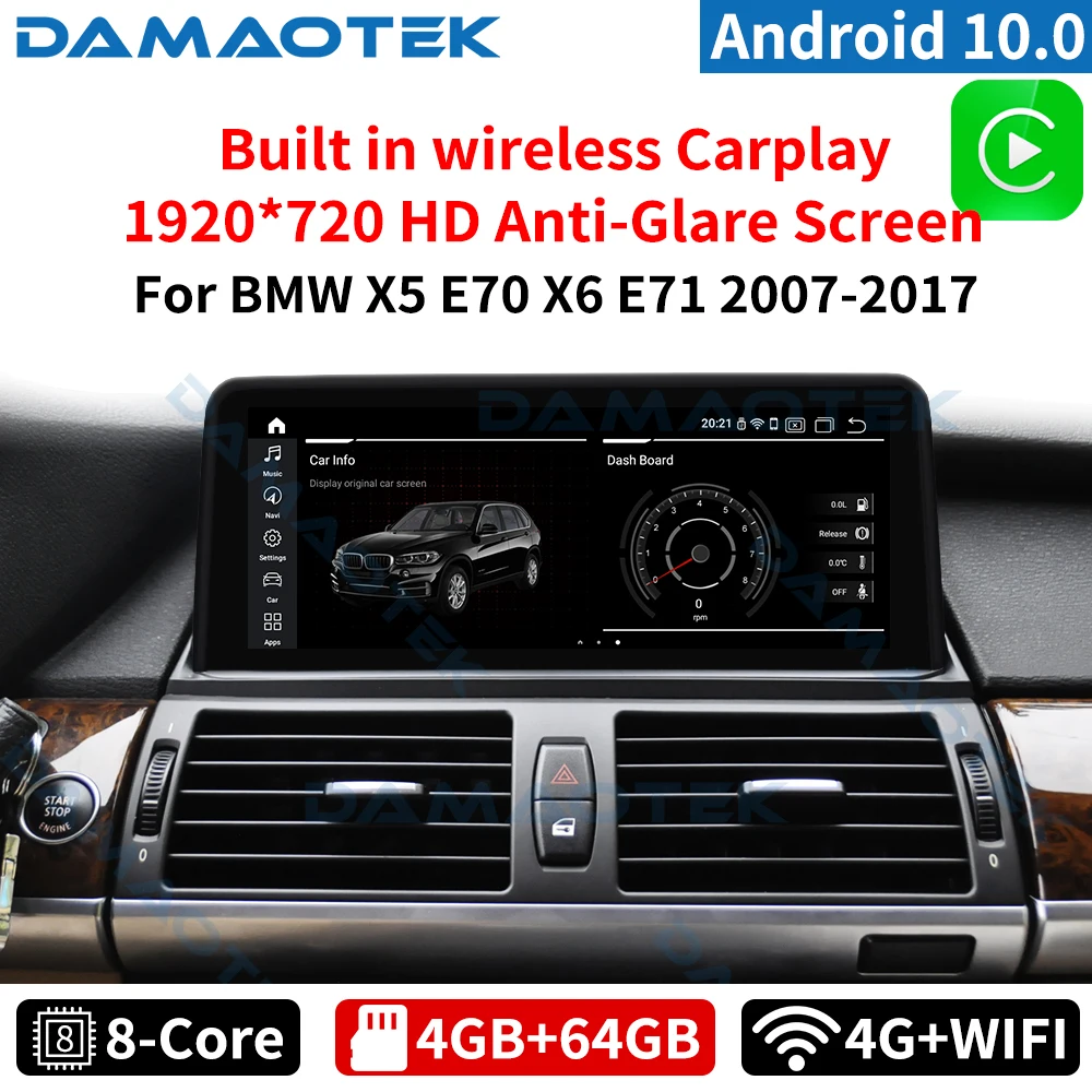 

DamaoTek Android 10.0 10.25 inch car multimedia tablet for BMW X5 E70/X6 E71 F15 2007-2017 CIC CCC NBT car navigation GPS
