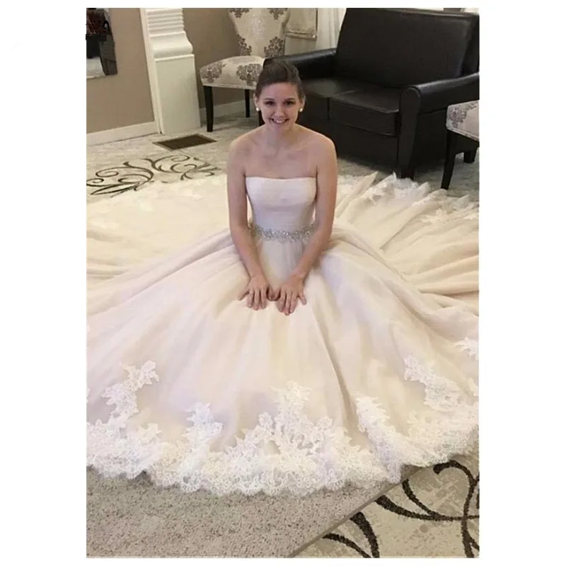 

Vestido De Noiva без бретелек Свадебные платья без рукавов со шнуровкой сзади обувь с украшением в виде кристаллов Sash Vestido De Noiva; Аппликация; Обувь п...