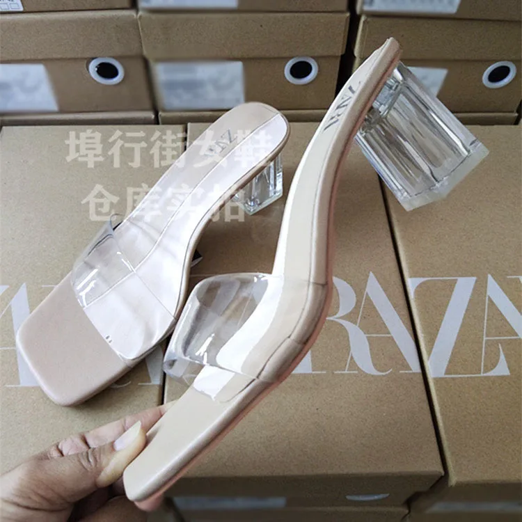 Women's Shoes Muller Shoes Square Piece of Painted Shops Jelly  Shoes Women Heels  Platform Heels  High Heels