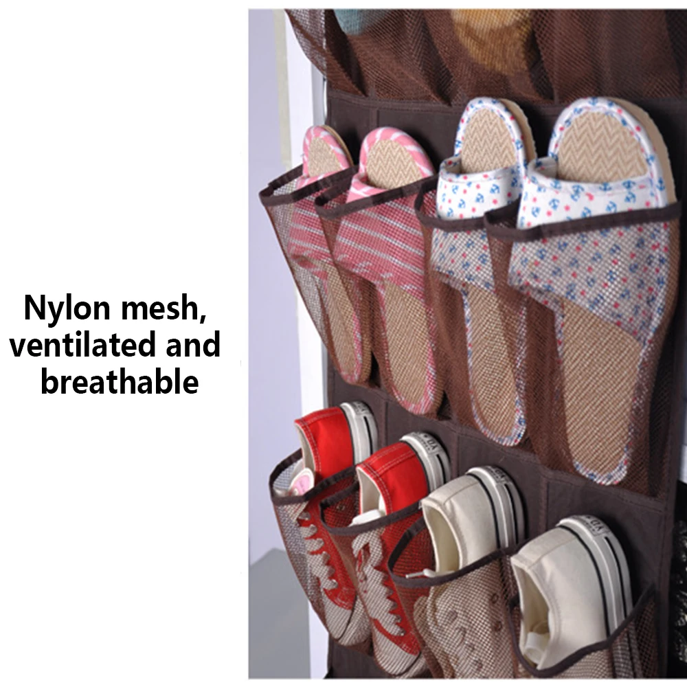 12 пар вешалок для обуви через дверь настенный органайзер 24 кармана сетчатый