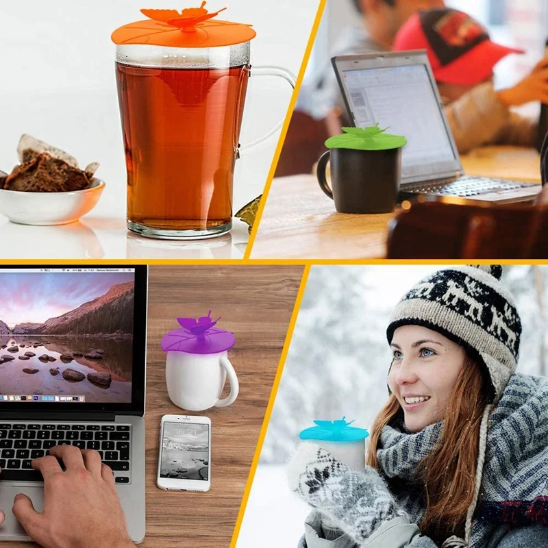 

6Pcs Silicone Cup Covers Butterfly Mug Cup Lids Anti-Dust Airtight Seal Mug Cover Food Covers for Bowls, Cups,Pots