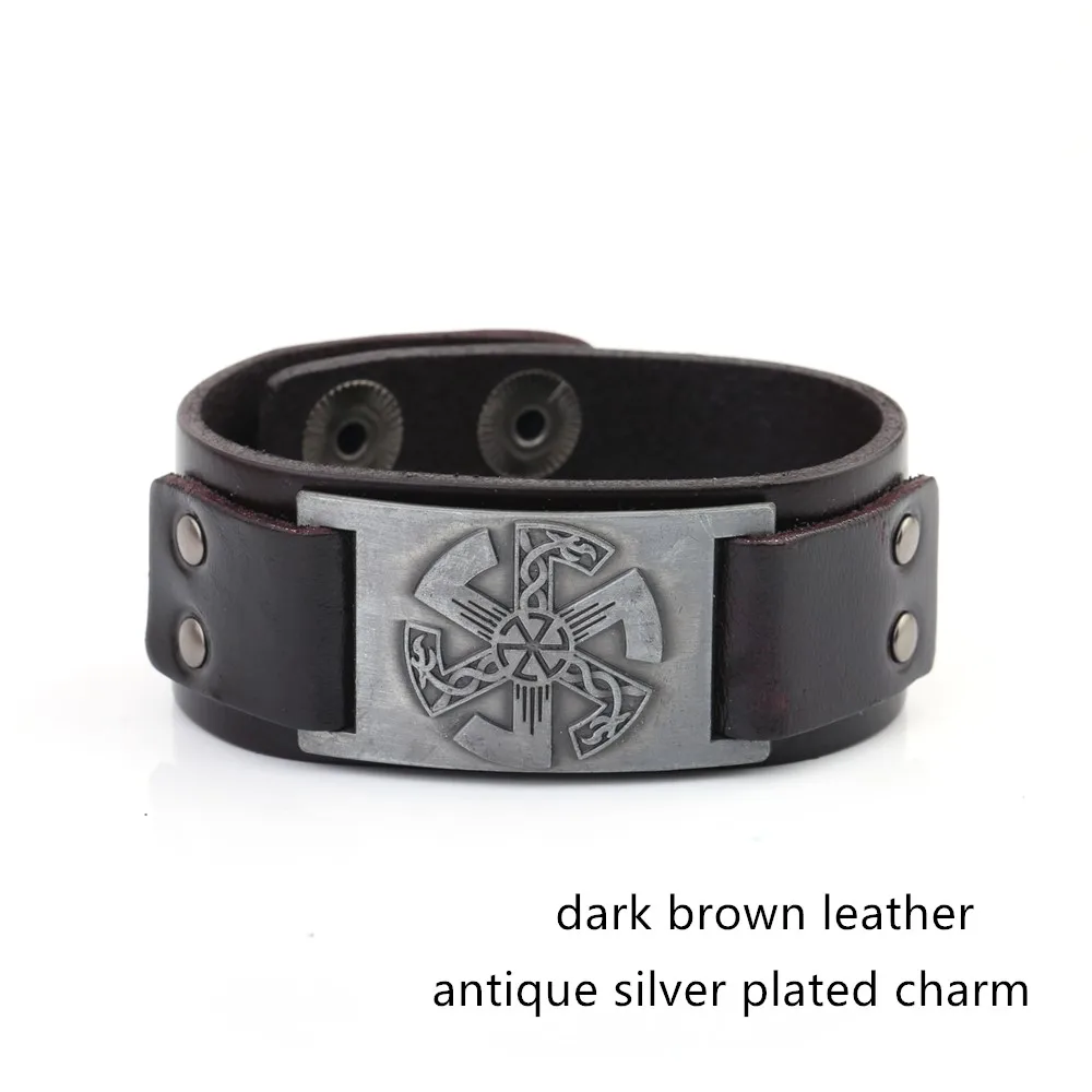 Fishhook уникальный дизайн Talisman мужской черный кожаный браслет славянский амулет