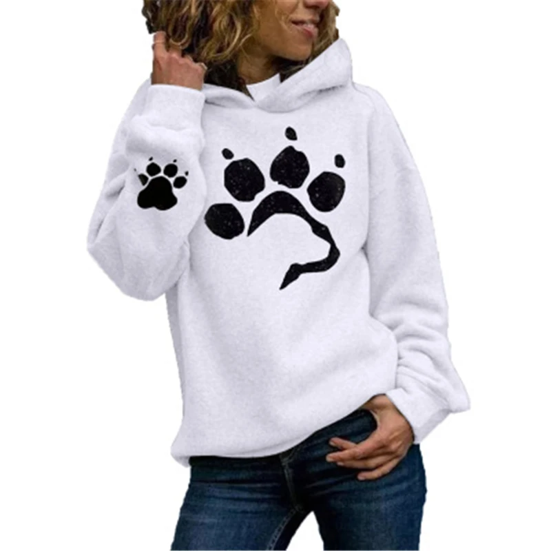 

Winter Cat Paw Print Hoodies Kawaii Hooded Fleece Warm Loose Fall Long Sleeve Pullover Aesthetic Tops Women Clothes