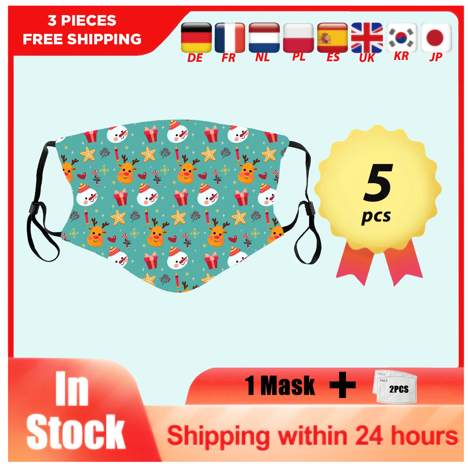 

Kawaii Head Santa Claus Creativity Painting Unisex Masks Trendy Winter Cold Mask Hip Hop Fresh Mouth Mask Reusable Dust 3D Mask