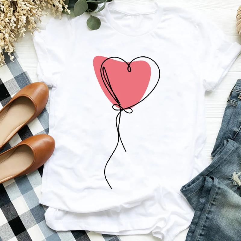 

T Shirt for Women Printing Heart Love Fashion 90s Clothing Print Womens Clothes Shirt T Tee for Tshirt Female Graphic Tee Tops