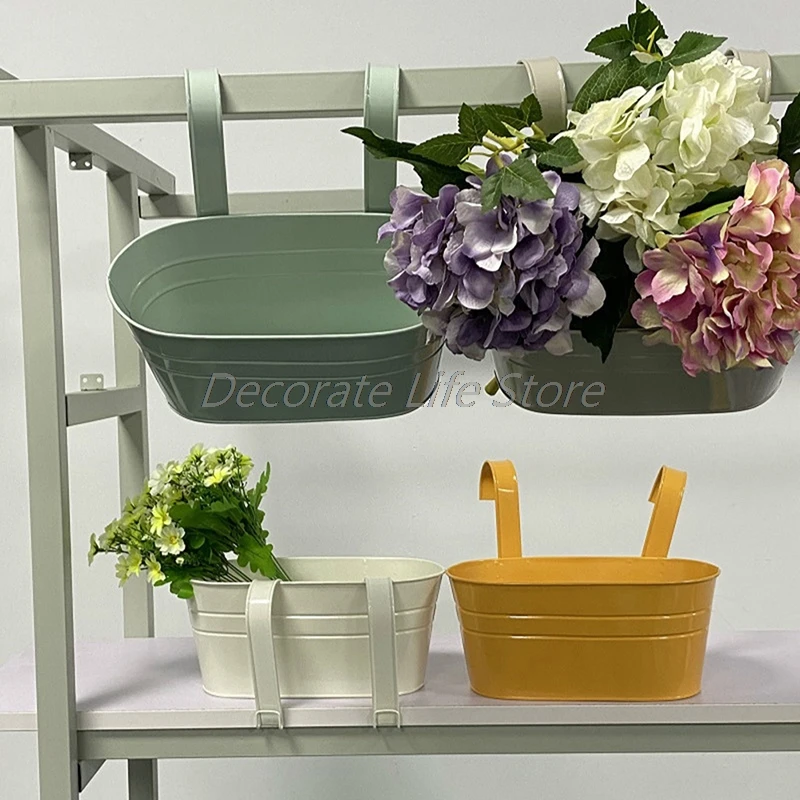 

1Pc Wall Hanging Flower Pots Home Oval Metal Plant Flower Pot Home Bonsai Decor