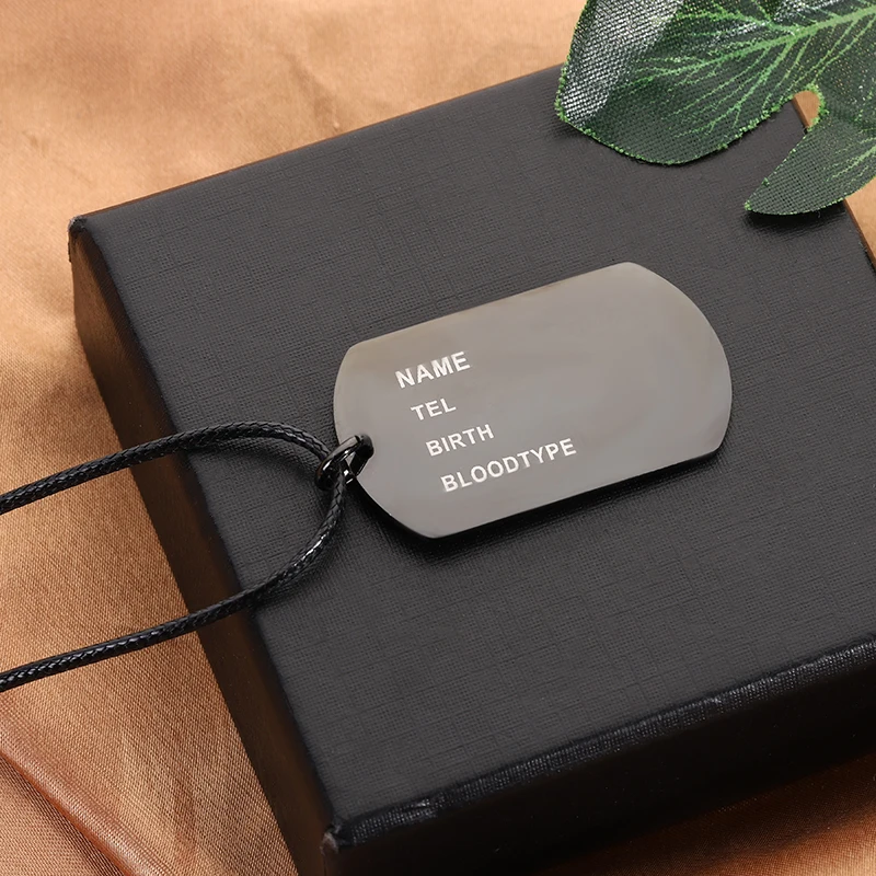 Stainless Steel Jewelry Black Charm Military Army Name ID Tag Pendant with Chain Sex Birth Bloodtype | Украшения и аксессуары