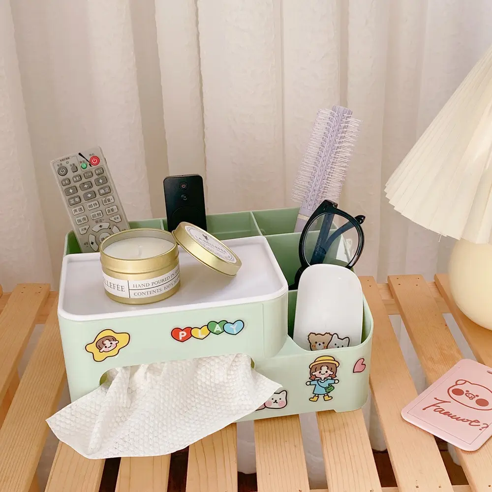 

INS Kawaii Storage Box Multi Grid Desktop Make Up Organizer Living Room Bedroom Multifunction Tissue Box Jewelry Organizador