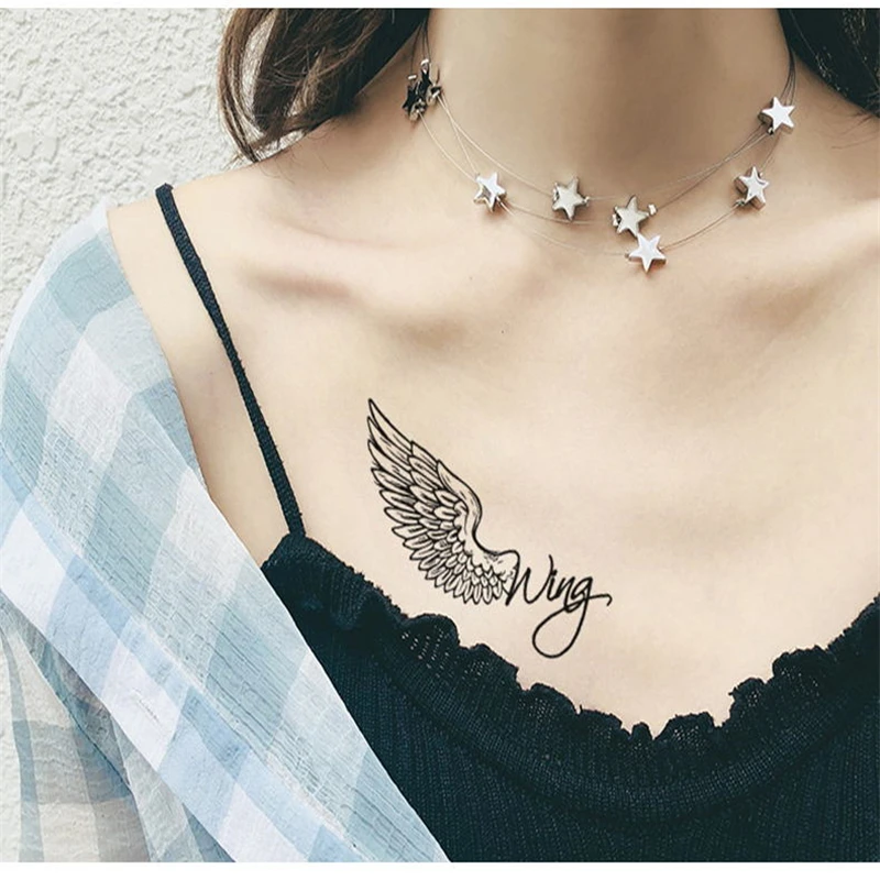 Male And Female Temporary Tattoo Sticker, 1 Piece, English Letters, Black Art, Henna, Waterproof False Tattoo, Human Body Art