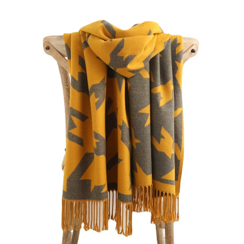 Fashion thousand bird Pattern Scarf long tassel thickened warm shawl imitation cashmere winter scarf for men and women