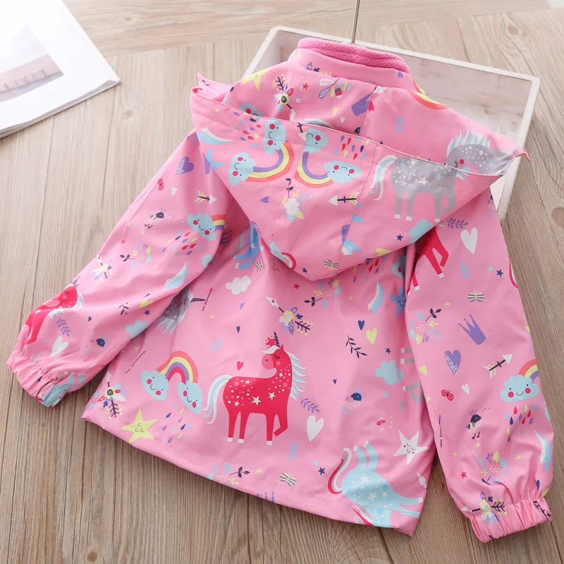 Новинка Весенние куртки и пальто для девочек Детские ветровки с единорогом